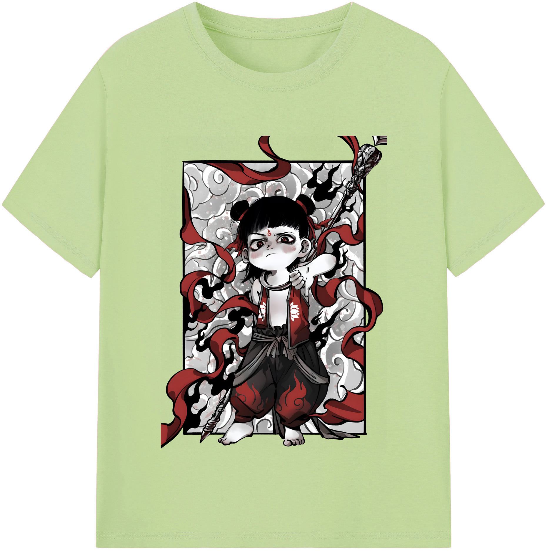 （画像用） Ne Zha 2 ナタ 魔童の大暴れ 綿100％半袖Tシャツ（フロントプリント）